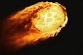 Bullish Bitcoin on fire flying high Royalty Free Stock Photo