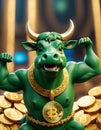 Bullish Bitcoin Mascot Flexing AI Generative Royalty Free Stock Photo