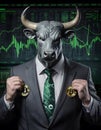 Bullish Trader in Suit with Bitcoin AI Generative