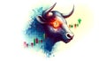 Bullish Optimism: A Watercolor Vision of Financial Growth of a Bitcoin Royalty Free Stock Photo