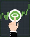 Bullish stock market vector. Fund, forex or commodity price charts. Design by financial chart elements and business man push buy