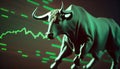 Bullish symbols on stock market illustration. Forex or commodity charts, on abstract background. The symbol of bull