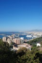 Bullring and port area, Malaga City, Spain. Royalty Free Stock Photo