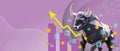 Bulls and business concepts with online stock market financial investments and risk management of future profits in purple