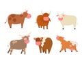 Bulls cows farm animal character vector illustration cattle mammal nature wild beef agriculture.