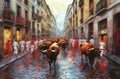 Bulls festival painting. Generate ai Royalty Free Stock Photo