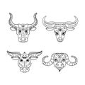 Bulls line icons isolated on white background