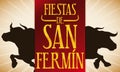 Bulls Silhouette and Red Label for Spanish San Fermin Celebration, Vector Illustration
