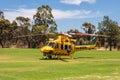 Bullsbrook, Western Australia - Dec 27 2019: The RAC Royal Automobile Club rescue helicopter and paramedics wait for an