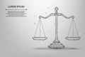 Abstract mesh line and point scales of justice symbols. Low poly wireframe law judgement concept. Polygonal vector futuristic Royalty Free Stock Photo