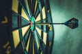 Bullseye is a target of business. Dart as opportunity and Dartboard as the target challenge in business marketing as concept