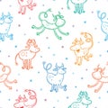 Christmas seamless pattern with cute cartoon bulls on white background. Funny cow, Chinese symbol of the new year. Doodle vector