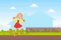 Bully Girl Treading Down Flowers in Meadow, Kids Aggressive Behavior Cartoon Vector Illustration