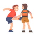 Bully Kicking Weak Boy Victim, Mockery and Bullying at School Problem Cartoon Style Vector Illustration