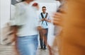 Bullying, depression and sad university student, black man and mental health problems in busy college. Social anxiety Royalty Free Stock Photo