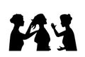 Vector silhouette of a strong girl bullying a weaker girl, Editable Objects.