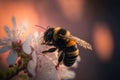 Bumble bee on a cheery blossom, Generative AI Royalty Free Stock Photo