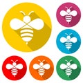 Bumble bee icon or logo, color set with long shadow