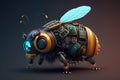 Bumble bee with light that is in the digital world on a dark background. Insect. illustration, generative AI