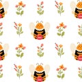 Bumble bee Seamless pattern Honeybee vector pattern