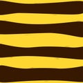 Bumble bee stripe seamless vector pattern. Organic dark brown and yellow lines, striped design. Simple, repeating background