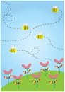 bumble bees flying and flowers. Vector illustration decorative design
