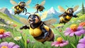 Bumblebee cartoon caricature funny flight flowers funny
