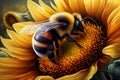 A bumblebee collecting nectar from a sunflower. Generative ai