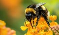 Bumblebee collecting pollen from flowers, closeup view, selective focus Royalty Free Stock Photo