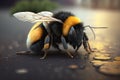 A bumblebee on a dark street background