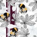 seamless umblebee and chestnut leaves pattern Royalty Free Stock Photo
