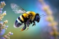 Bumblebee flying flying to flower, Generative AI