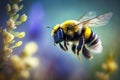 Bumblebee flying flying to flower, Generative AI