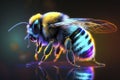 Bumblebee in neon colors. Generative AI