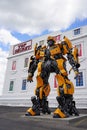 Wisconsin Dells, Wisconsin USA - July 25th, 2022: Transformer Optimus Prime and Bumblebee replica statues standing in front of Top
