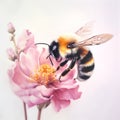 bumblebee on the side of a pink wild rose