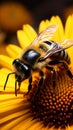 Bumblebee on vibrant sunflower, close up capturing natures pollination moment Royalty Free Stock Photo
