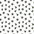 Bumblebee watercolor flying insect organic nature seamless pattern illustration