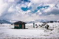 Bumla pass india china international border covered with snow at day Royalty Free Stock Photo