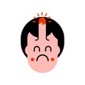 Bump on head isolated. Pain and grief face. Vector illustration