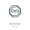 Bump sign icon. Thin linear bump sign outline icon isolated on white background from traffic signs collection. Line vector sign, Royalty Free Stock Photo