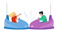 Bumper Car Attraction Enjoying Boy And Girl Vector Royalty Free Stock Photo