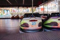 Bumper car at fun fair. Colorful electric cars in amusement park Royalty Free Stock Photo