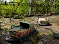 Bumper cars in abandoned amusement park in Pripyat town Royalty Free Stock Photo