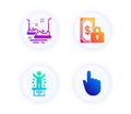 Bumper cars, Private payment and Winner podium icons set. Hand click sign. Vector