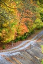 Bumpy Dirt Road Winds up Autumn Hillside