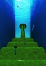 Bumpy underwater path with keyhole shaped door