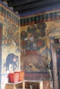 Guardian Lord deity fresco  Jambay Lhakhang Temple Royalty Free Stock Photo