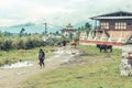 Bumthang, Bhutan - September 14, 2016: Traditional Bhutanese architecture near Kurjey Lhakhang (The Temple of Imprints) Bumthang Royalty Free Stock Photo