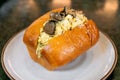 Bread with scrambled eggs and truffle mushroom Royalty Free Stock Photo